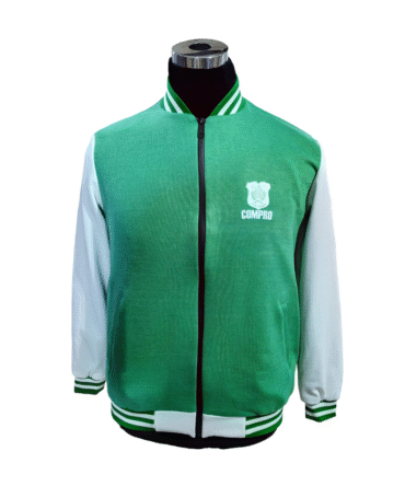 Green & White Varsity-Style Bomber Jacket