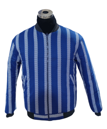 Men’s Ankara-Inspired Bomber Jacket – Blue & White Stripes