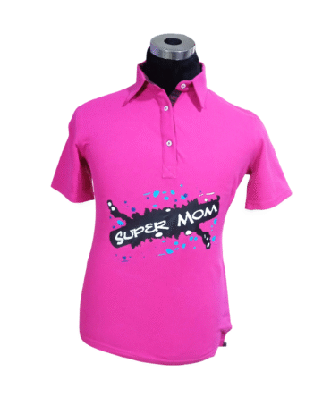 “Super Mom” Graphic Polo Shirt – Hot Pink