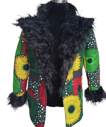 African Print Fur-Trim Winter Jacket