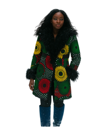 African Print Fur-Trim Winter Jacket