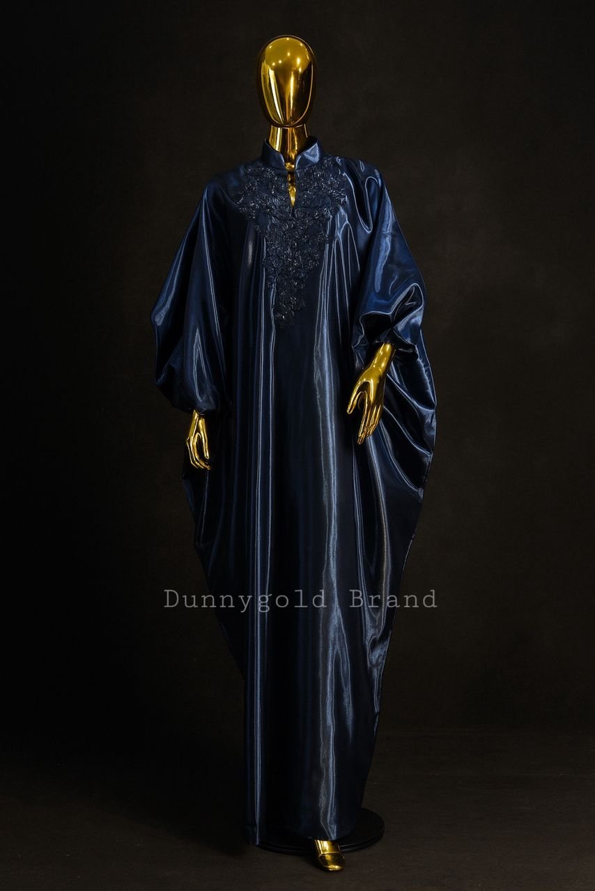 Navy Blue Embroidered Kaftan Gown
