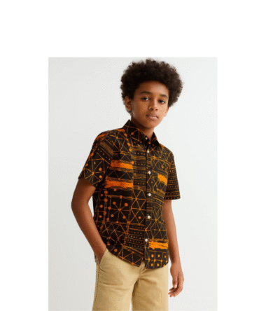 Boys Mudcloth-Inspired Short Sleeve With Khaki Shorts